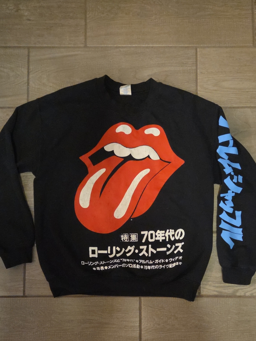 90's Rolling Stones Black Japan Tour Crewneck Sweatshirt with Red Tongue Logo